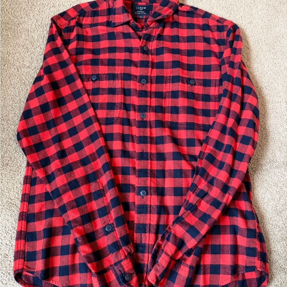 J. Crew Men's Red and Black Checkered Shirt